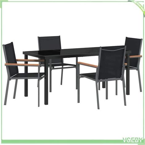 Ensemble de salle à manger pour jardin - FAFEICY - 3379089 - Noir - Textilène robuste séchant vite - Acier laqué résistant (1/5)