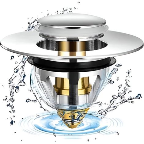 Tappo di scarico universale a scomparsa in acciaio inox - Tappo per lavabo e raccogli capelli - Alta qualità - Adatto per fori del lavabo da 37-41 mm - Per lavabo, piatto doccia e lavandino (1/5)