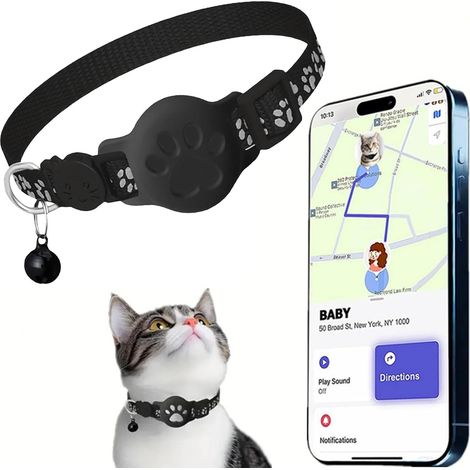 Collier GPS Chat, Traceur GPS Chat Tracker, Compatible avec Goo- gle Find My, sans Carte SIM, sans Abonnement Mensuel, Imperméable et Durable, Localisation Temps Réel (Black, Compatibility)