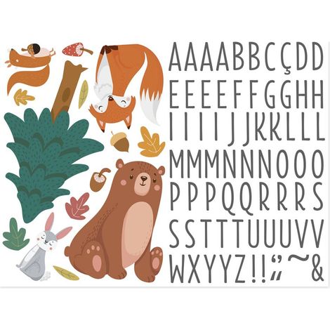 Autocollant Mural pour enfants avec prénom animaux de forêt (1/2)
