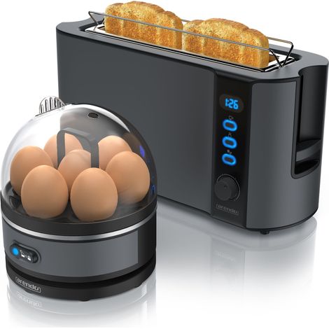 Arendo - SET Toaster FRUKOST mit Eierkocher SEVENCOOK Edelstahl Grau, Toaster 2 Scheiben, LED-Display, 6 Bräunungsgrade, Brötchenhalter - Eierkocher (1/5)