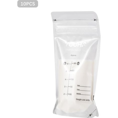 YOUHA Muttermilchbeutel, Aufbewahrungsbeutel für Stillende, 180 ml/6 oz Fassungsvermögen, vorsterilisiert, 10 Stück