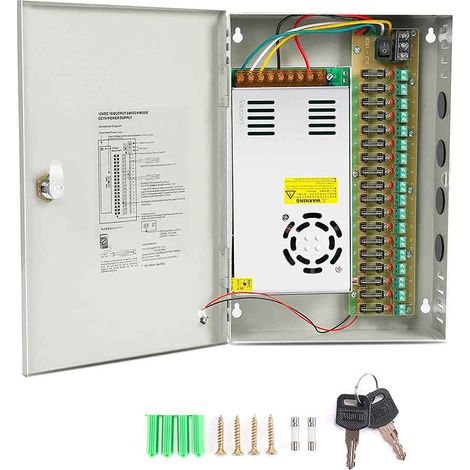Alimentatore stabilizzato per telecamere videosorveglianza con 18 uscite canali Box Telecamera 12v 20a 220v (1/3)