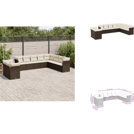 10-tlg. Garten-Sofagarnitur mit Kissen Braun Poly Rattan - Gartensorte - Gartenmöbelset - Lounge Möbel - Outdoor Sofa - Rattan Gartenmöbel (1/3)