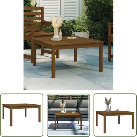 The Living Store Table de jardin marron miel 82,5x82,5x45 cm bois massif de pin - Table De Jardin - Table Extérieure - Mobilier De Jardin - Table En Bois - Table Ronde (1/5)