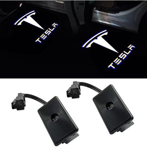 Projecteurs lumineux de grande taille, logo, projecteur, éclairage de seuil de porte, accessoires compatibles avec Tesla Model 3/S/X/Y (1 emblème avec lettre, 2 pièces) (1/5)