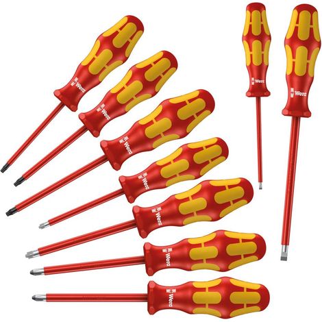 Wera – Jeu de tournevis VDE 9 pièces – Empreinte TORX®/fente/cruciforme – Manche Kraftform Plus ergonomique – Pour travaux sous tension jusqu'à 1000V