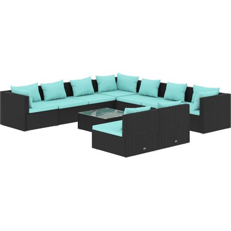 Set de muebles de jardín 10 pzas cojines ratán sintético negro vidaXL (1/5)