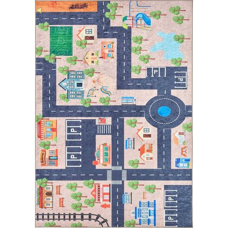 Tapis beige circuit antidérapant lavable en machine - 160 x 230 cm (1/5)