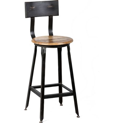M&S – Lot de 2 tabourets de bar en acier – Assise bois 65 cm – Coloris naturel et gris anthracite – Livré monté