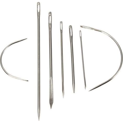 7 Reparation Aiguilles a coudre Main Threader courbe Cuir Toile acier inoxydable Argent (1/3)