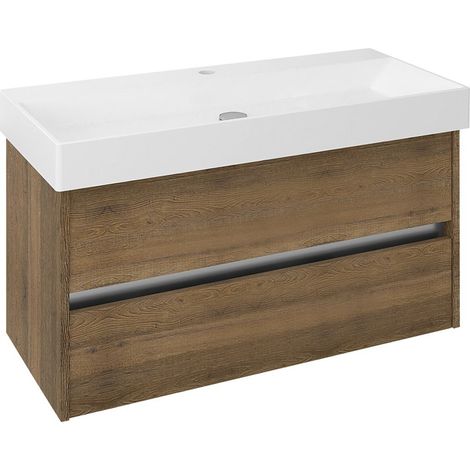 NIRONA Meuble sous-vasque 95x51,5x43cm, chêne Sherwood (1/2)