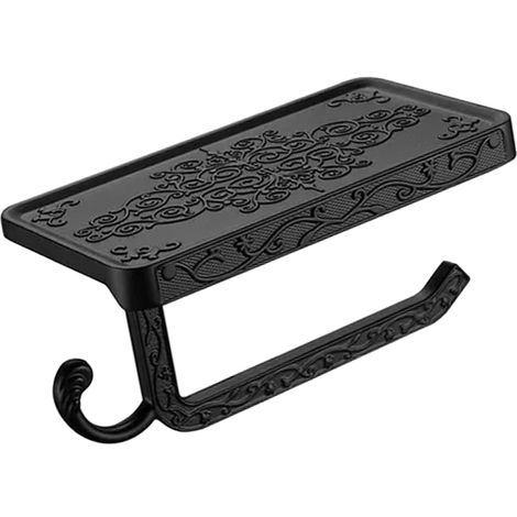 Porte-rouleau de papier toilette noir avec étagère de rangement pour téléphone, en aluminium style vintage, pour salle de bain, noir (1/5)