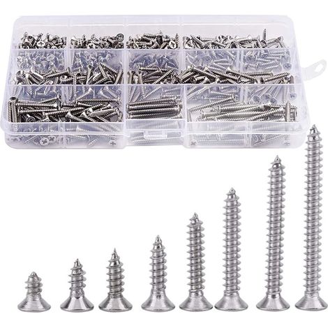 Vis à tête fraisée en acier inoxydable, vis à tête plate Phillips, vis à bois, lot de 400 (1/5)