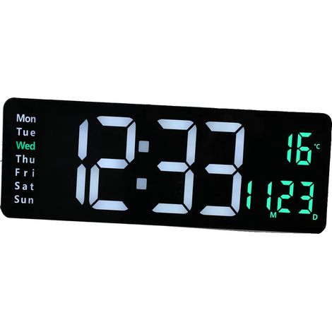 Reloj de pared digital, pantalla de 40,6 cm, mando a distancia, temporizador, indicador de temperatura, fecha y día de la semana. (1/5)