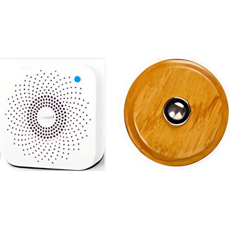 Sonnette Ardennes sans fil bois chêne rond bouton chrome avec carillon