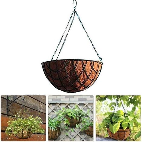 Cache-pot suspendu en noix de coco 30 cm – Volume 30 litres – Chaîne vert olive incluse – Pour plantes d'intérieur et extérieur (1/5)