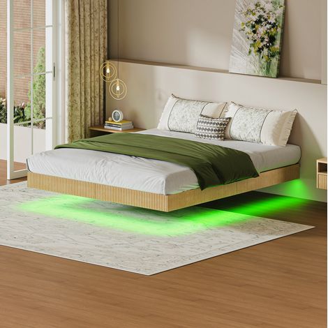 Lit 180x200 flottant avec LED, bois naturel HAVRYA (1/5)