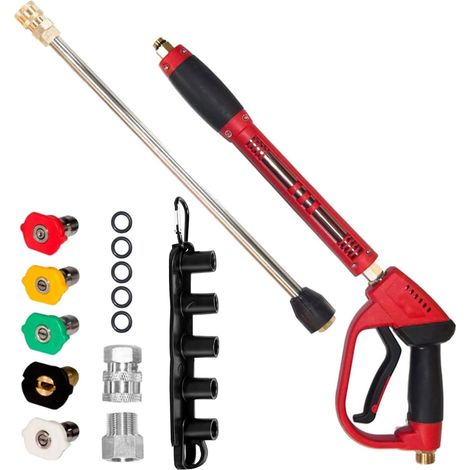 Hochdruckreinigerpistole, rote Hochleistungsspritzpistole mit Verlängerungslanze, 5 Düsen, M22-Anschlüsse, 40 Zoll, 5000 PSI (1/5)
