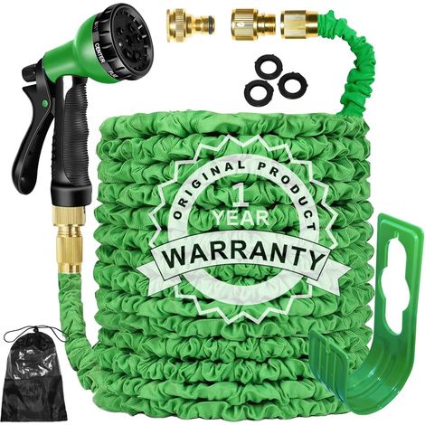 Tuyau d'arrosage extensible 30,5 m 3 fois flexible, léger et anti-fuite, avec raccords en laiton massif de 1,9 cm et 1,27 cm, buse de pulvérisation 8 fonctions (vert) (1/5)