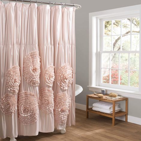 Serena Rideau de Douche à Volants Style Rustique Vintage Chic pour décoration de Salle de Bain, 0, Rose poudré (1/5)