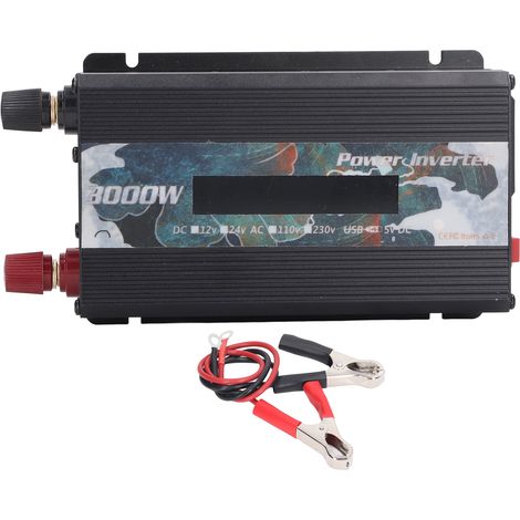 Onduleur de puissance automobile 3000W convertisseur sinusoïdale modifiée 24V DC vers AC 220V avec port USB 2.0A, écran LCD, ventilateur de refroidissement, noir (1/5)