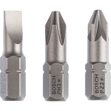 Assortiment de 3 embouts de vissage courts qualité extra-dure PH2 - PZ2 - S1x5,5 L 25mm - BOSCH - 2607001766 (1/2)