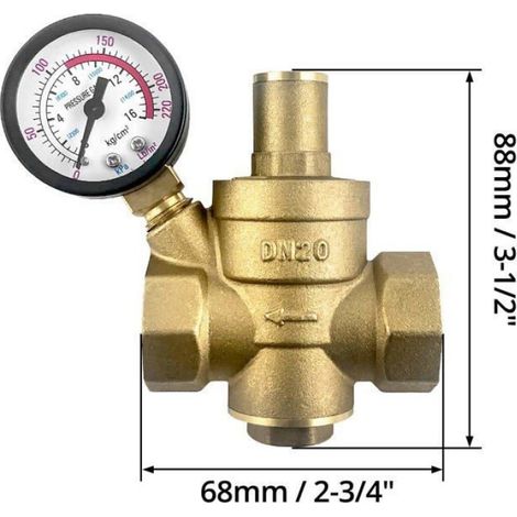 Reducteur De Pression D Eau - Laiton DN20 - Manometre Integré - Reglable - Pour Equipements Hydrauliques - 1 Unite (1/5)