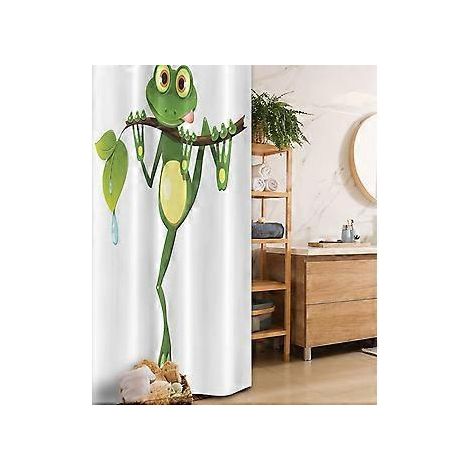 Duschvorhang mit Tiermotiven, Dschungel-Natur, kleine Frösche auf Ästen, Badezimmer-Dekor-Set aus Stoff mit Haken, 180 cm B x 180 cm L, G