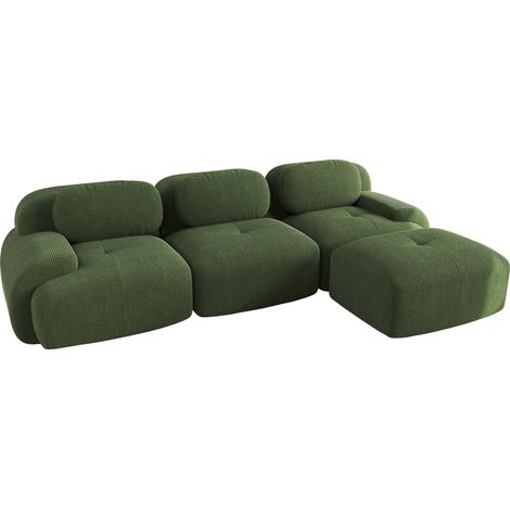 Divano angolare modulare senza montaggio in velluto a coste verde MODENUIT (1/5)