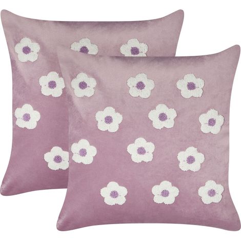 Set of 2 Decorative Cushions ECHINACEA Velvet 45 x 45 cm Violet (1/5)