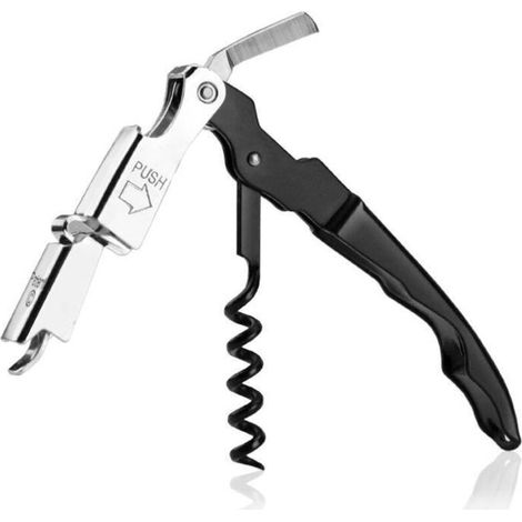 Professional Corkscrew, Sommelier Knife, Hotel-Restaurant Quality, Bottle Opener, Foil Cutter, Stainless Steel (Black) (1/4)