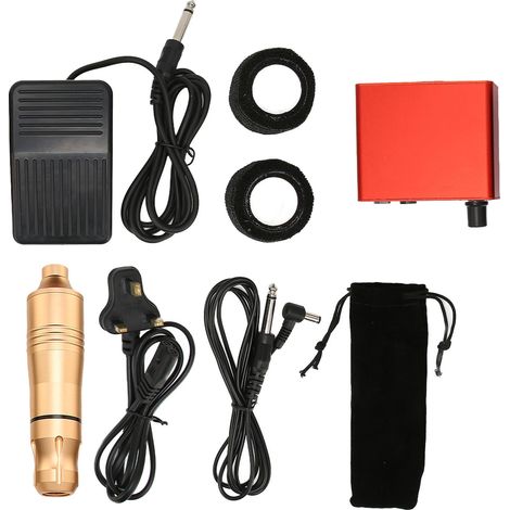 Kit de Tatouage Complet avec Machine Rotative, Alimentation et Pédale - Outils Professionnels - 100-230V UK Plug Doré (1/5)