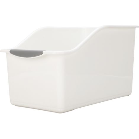Bin Organisateur Multi Usage Gain de Place Empilable Qualité Alimentaire Plastique – Rangement Garde-Manger En-cas Bocal Assaisonnement Haut L, Blanc Gris (1/5)