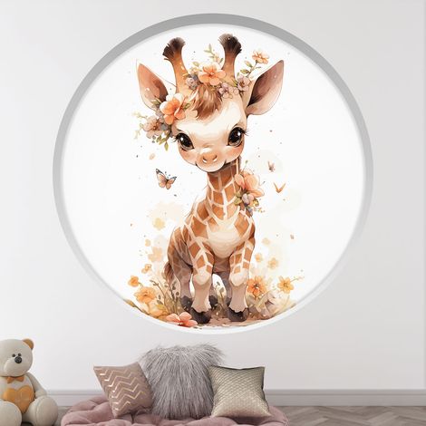 Stickers Trompe l'oeil Arche ronde Enfants - Girafe - Diamètre 60 cm (1/4)
