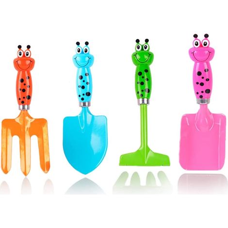4 mini-outils de jardinage pour tout-petits, comprenant une pelle en métal, une truelle et un bac à sable pour enfants (1/5)