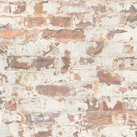 Papier peint imitation brique intissé vinyle – Raccord sauté 64 cm – Dimensions 10,05 x 0,53 m – Couleur gris orange blanc – Bricoflor (1/5)