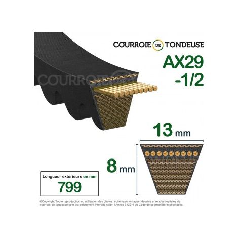 Courroie type trapézoïdale crantée AX29-1/2