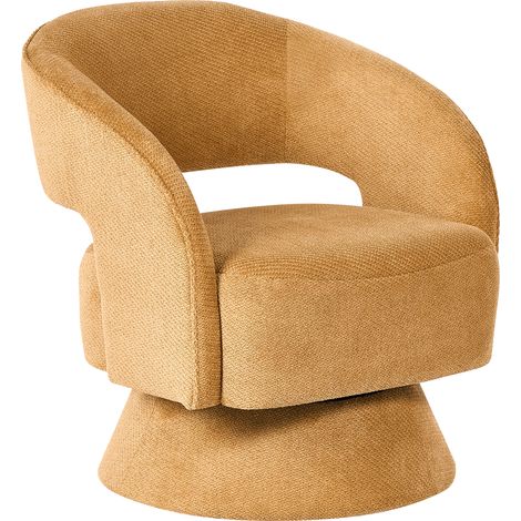 Sillón retro totalmente tapizado de forma curvada giratorio 360° de tela amarillo mostaza Naantali (1/5)