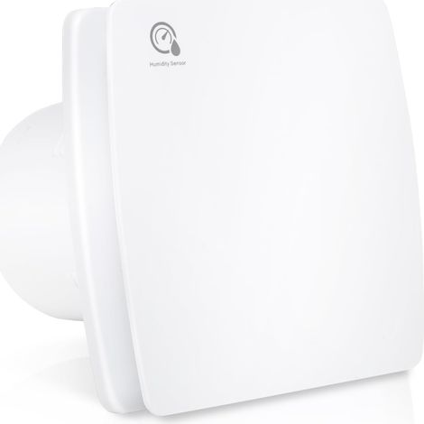 Ventilateur de salle de bain 100mm|Avec capteur d'humidité et clapet anti-retour timer|Montage au plafond et au mur|Fonctionnement silencieux|Pour cuisine, salle de bain et cave|Blanc (1/5)