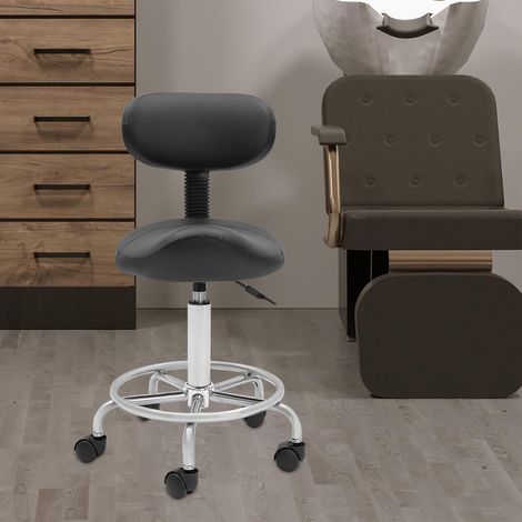 Saddle Tabouret avec dossier, selle élévatrice, pour bureau, spa, selle à roulettes, réglable en hauteur, pivotante à 360 °, noir (1/5)