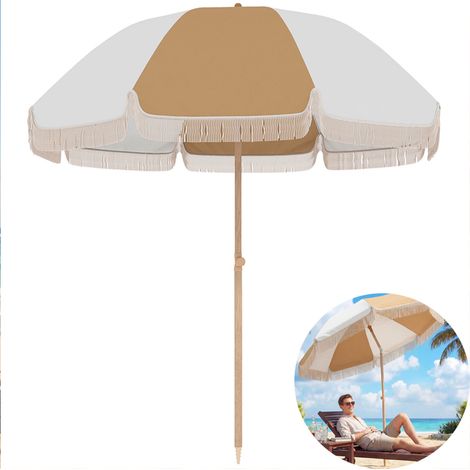 Parasol de plage bohème avec franges - Pare-soleil hauteur réglable,parasol de plage- Léger et portable avec,175202cm (LH) (1/5)
