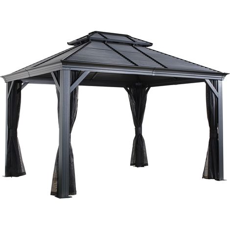 Sojag Pavillon en aluminium Mykonos 1012 incl. moustiquaire Gris basalte 299x364x291 cm (1/5)