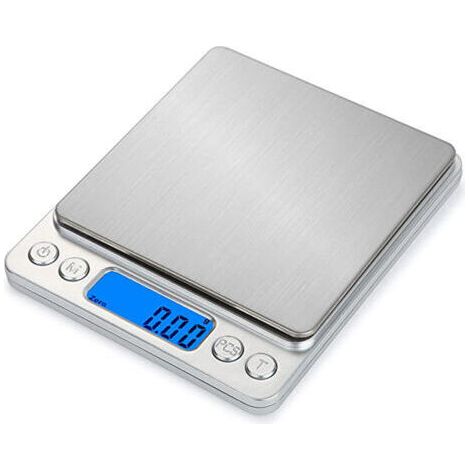 Balance de cuisine haute précision 500 g/0,01 g – Écran LCD rétroéclairé – Fonction tare, PCS, 2 plateaux en acier inoxydable (LGL)-AquaForge