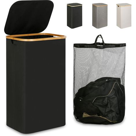Panier à linge avec couvercle, grande capacité 110L, panier de rangement à linge pliable avec sac intérieur amovible - Noir (1/5)