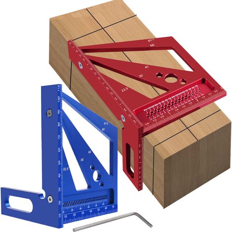 Righello di misurazione per la lavorazione del legno, metrico/pollici, 3D multi-angolo in lega di alluminio, goniometro a squadra da 22,5/30/45/60/67,5/90 gradi, squadra per falegnameria, ingegneria,  (1/5)
