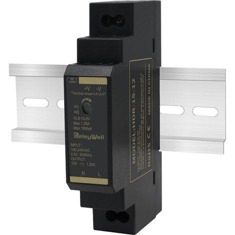 Alimentation sur rail DIN HDR 12 V, 15 W, 1,25 A, transformateur 230 V à 12 V, alimentation 12 V HDR-15-12 (1/5)