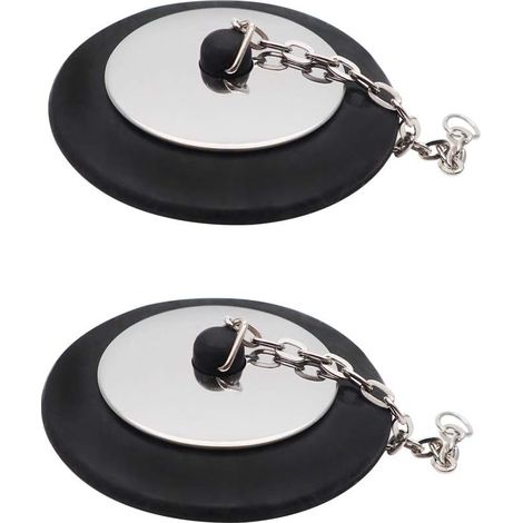 SHINING HOUSE Lot de 2 bouchons de vidange en caoutchouc noir avec chaînes métalliques pour lavabo de cuisine ou salle de bain (1/5)
