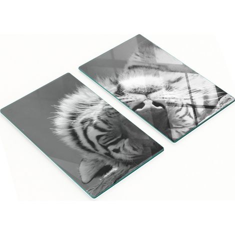 Tablas de cocina de vidrio duraderas y elegantes con estampado de tigre durmiendo, 2 x 30 x 52 cm.