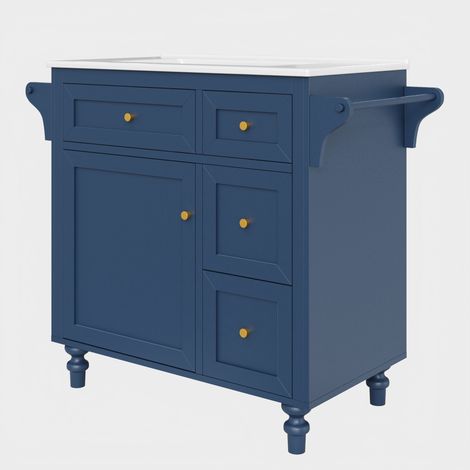 Waschbeckenunterschrank mit 3 Schubladen, 1 Ausziehregal und Handtuchhalter, aus MDF, Blau, 99.5×45×86 cm (1/5)